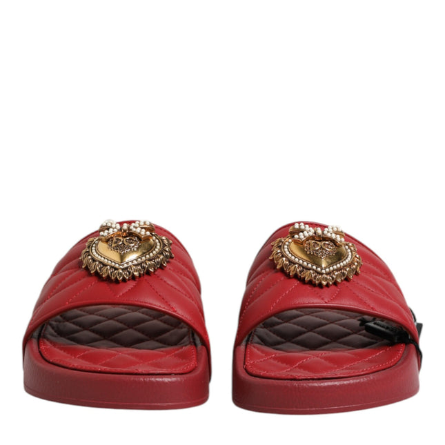 Dolce & Gabbana Red Devotion Matelassé Leather Slides Shoes