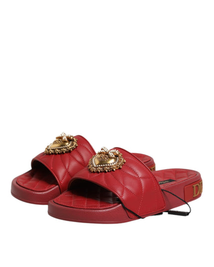Dolce & Gabbana Red Devotion Matelassé Leather Slides Shoes
