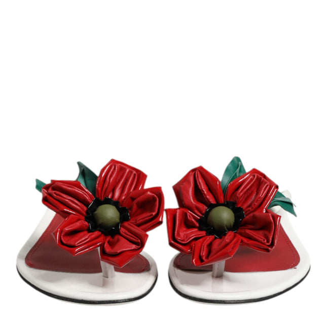 Dolce & Gabbana Red White KEIRA Flower Leather Sandals Shoes