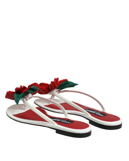 Dolce & Gabbana Red White KEIRA Flower Leather Sandals Shoes
