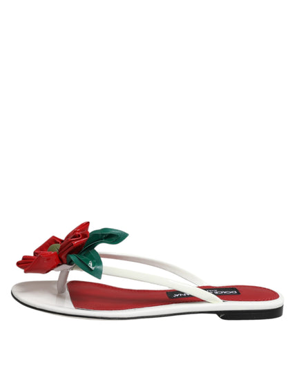 Dolce & Gabbana Red White KEIRA Flower Leather Sandals Shoes