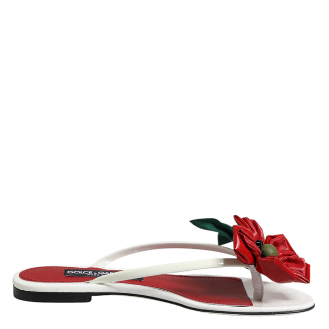 Dolce & Gabbana Red White KEIRA Flower Leather Sandals Shoes