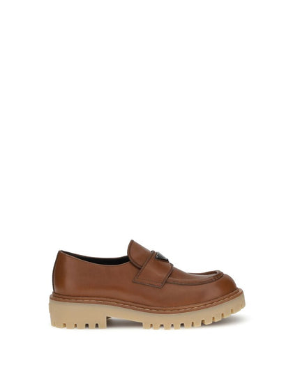 Prada Brown Calf Leather Bos Taurus Slip-On Loafers