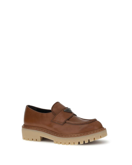 Prada Brown Calf Leather Bos Taurus Slip-On Loafers