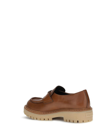 Prada Brown Calf Leather Bos Taurus Slip-On Loafers