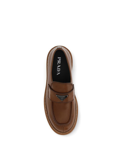 Prada Brown Calf Leather Bos Taurus Slip-On Loafers