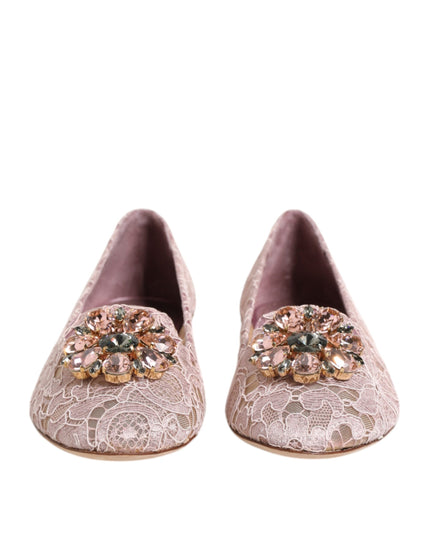 Dolce & Gabbana Pink Taormina Lace Crystals Flats Shoes