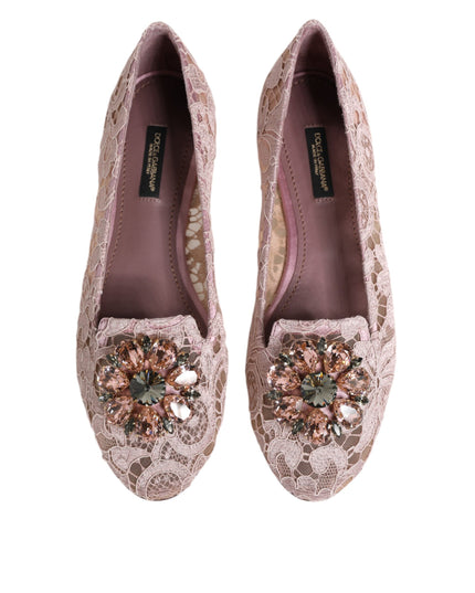 Dolce & Gabbana Pink Taormina Lace Crystals Flats Shoes