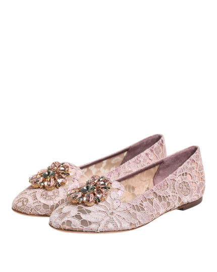 Dolce & Gabbana Pink Taormina Lace Crystals Flats Shoes