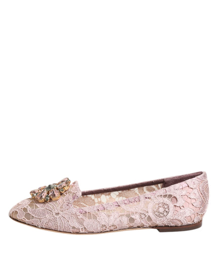 Dolce & Gabbana Pink Taormina Lace Crystals Flats Shoes