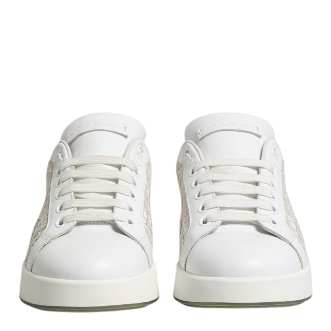 Dolce & Gabbana White Lace Leather Low Top Sneaker Shoes