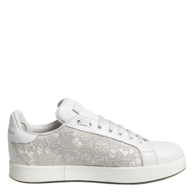 Dolce & Gabbana White Lace Leather Low Top Sneaker Shoes