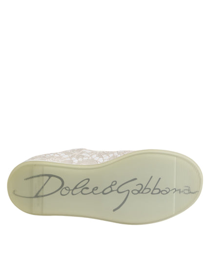 Dolce & Gabbana White Lace Leather Low Top Sneaker Shoes