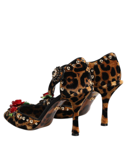 Dolce & Gabbana Brown Leopard Crystal Roses Pumps Shoes