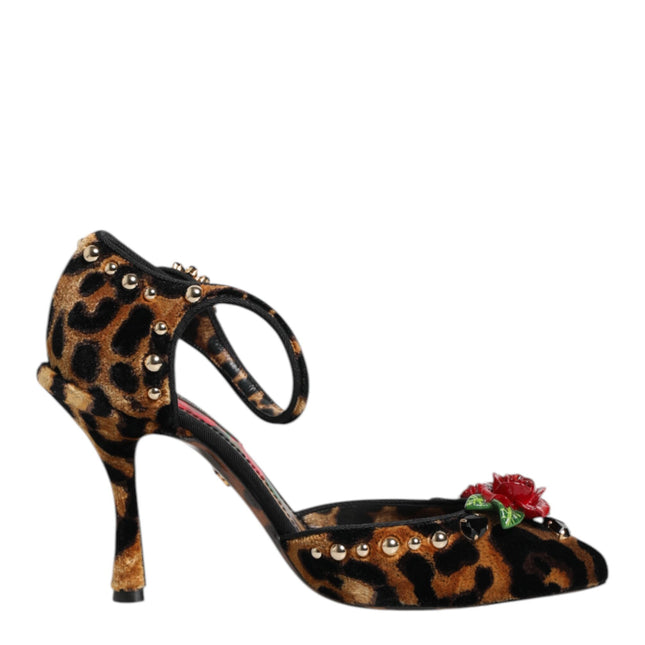 Dolce & Gabbana Brown Leopard Crystal Roses Pumps Shoes