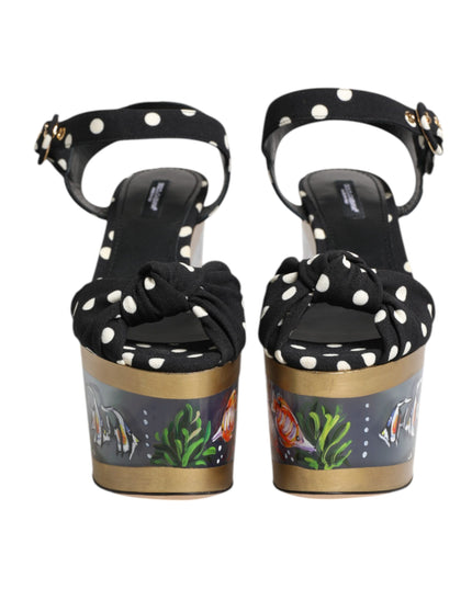 Dolce & Gabbana Multicolor Fish Polka Dot Wedge Sandals Shoes