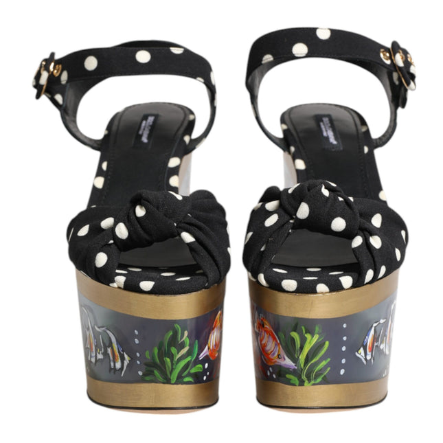 Dolce & Gabbana Multicolor Fish Polka Dot Wedge Sandals Shoes