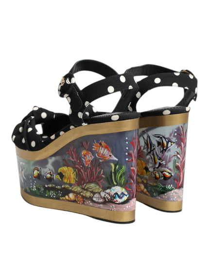Dolce & Gabbana Multicolor Fish Polka Dot Wedge Sandals Shoes