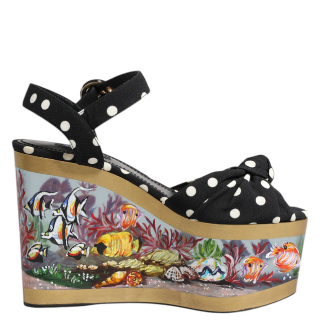 Dolce & Gabbana Multicolor Fish Polka Dot Wedge Sandals Shoes