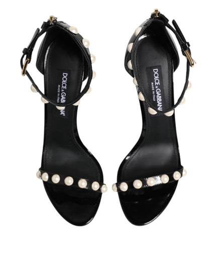 Dolce & Gabbana Black KEIRA Pearl Embellished Sandals Shoes
