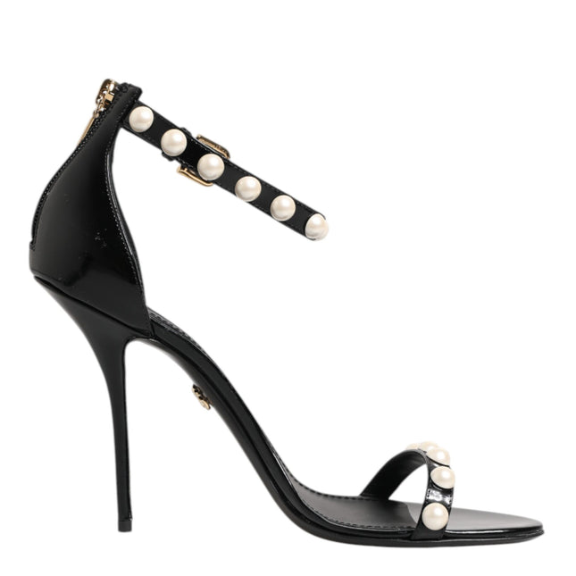 Dolce & Gabbana Black KEIRA Pearl Embellished Sandals Shoes