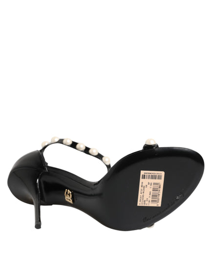 Dolce & Gabbana Black KEIRA Pearl Embellished Sandals Shoes