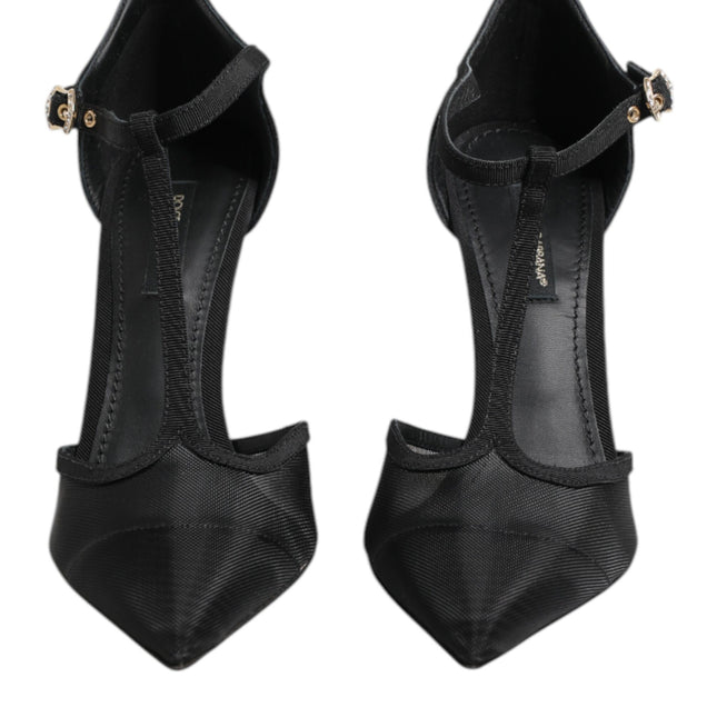 Dolce & Gabbana Black Mesh T-strap Stiletto High Heels Shoes