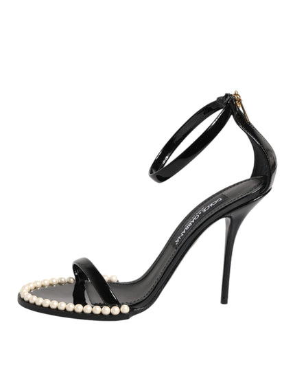 Dolce & Gabbana Black KEIRA Pearl Embellished Sandals Shoes