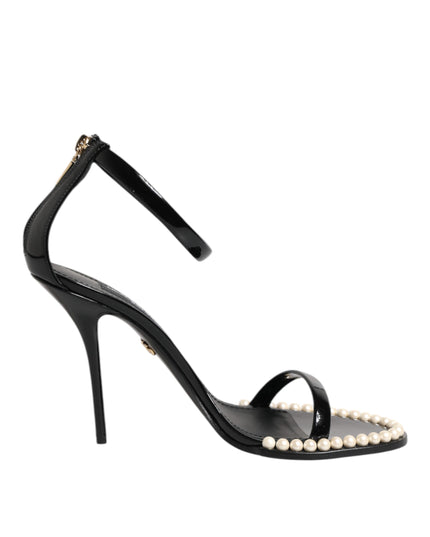 Dolce & Gabbana Black KEIRA Pearl Embellished Sandals Shoes