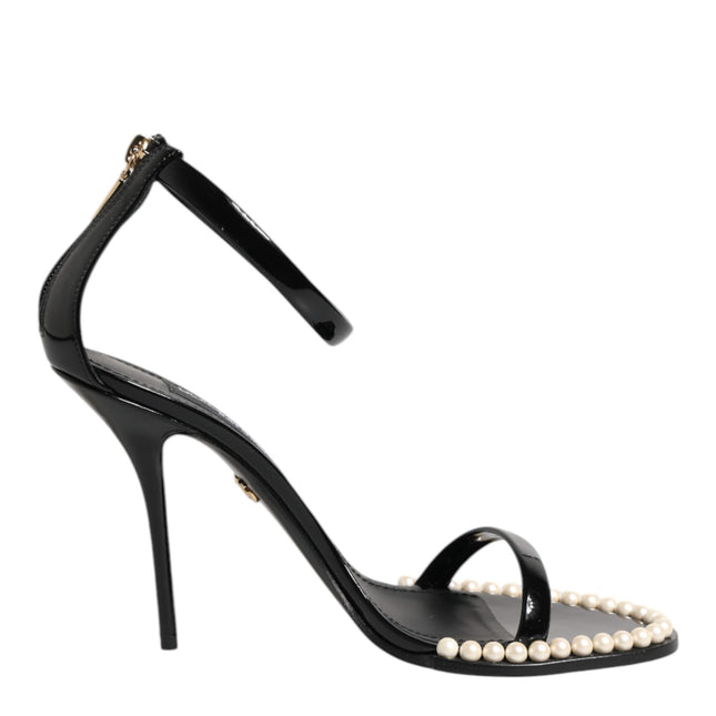 Dolce & Gabbana Black KEIRA Pearl Embellished Sandals Shoes