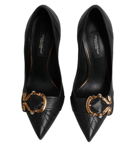 Dolce & Gabbana Black Devotion Leather Heels Pumps Shoes