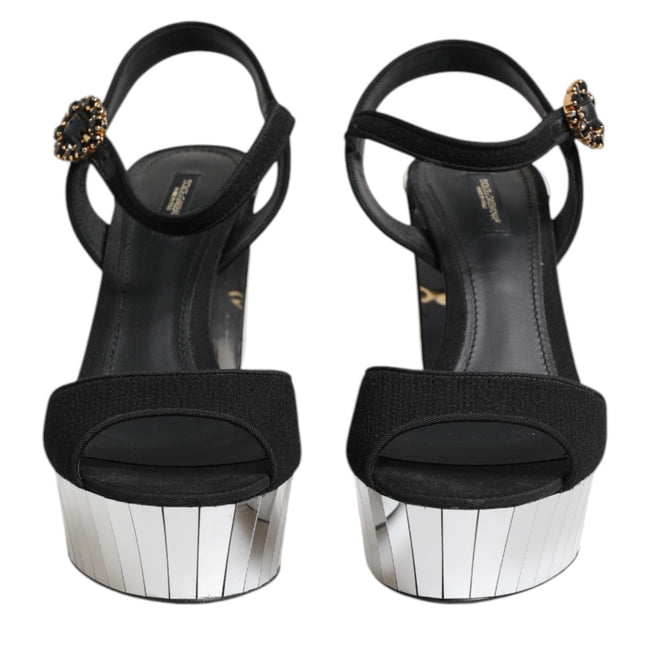 Dolce & Gabbana Black Crystal Ankle Strap Keira Sandal Shoes