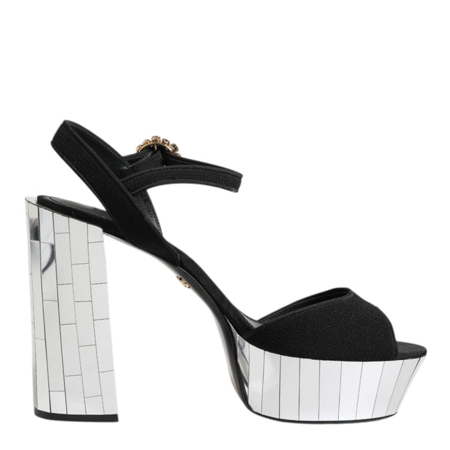 Dolce & Gabbana Black Crystal Ankle Strap Keira Sandal Shoes