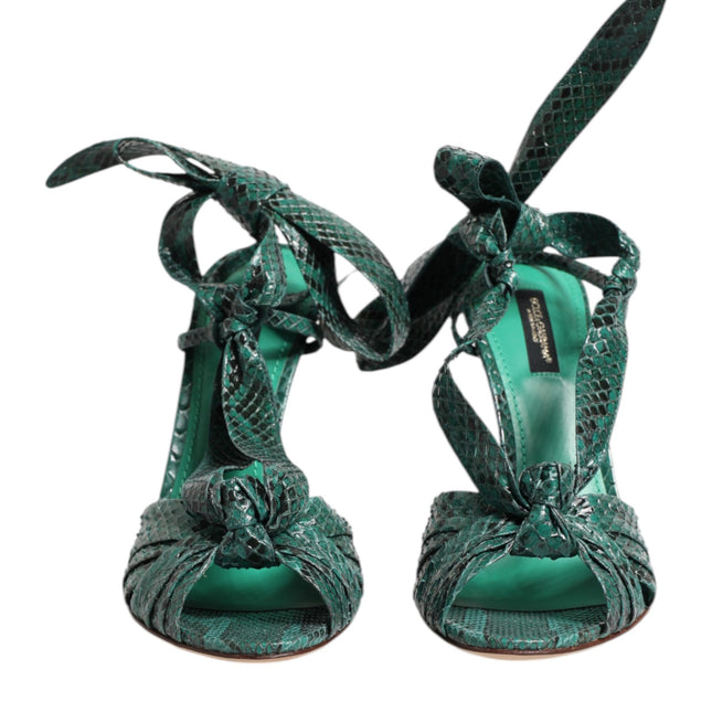 Dolce & Gabbana Green Python Leather Heels Sandals Shoes