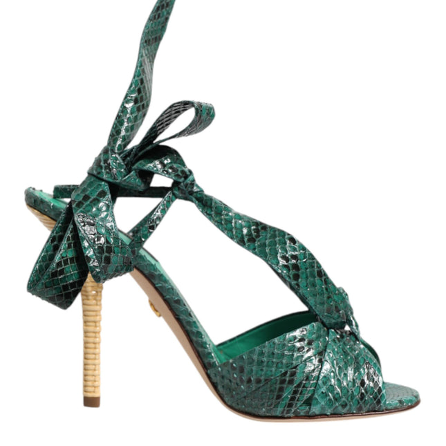 Dolce & Gabbana Green Python Leather Heels Sandals Shoes