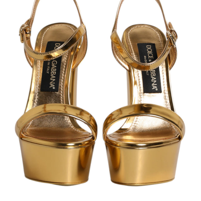 Dolce & Gabbana Gold Leather Platform Keira Sandals Shoes