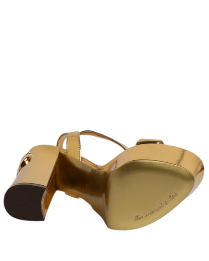Dolce & Gabbana Gold Leather Platform Keira Sandals Shoes