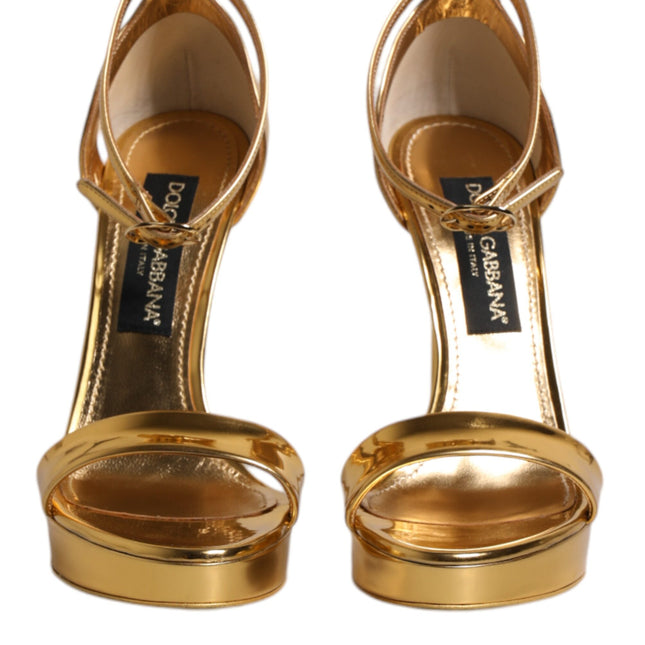 Dolce & Gabbana Gold Leather Platform Keira Sandals Shoes