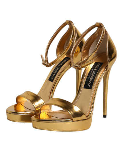 Dolce & Gabbana Gold Leather Platform Keira Sandals Shoes