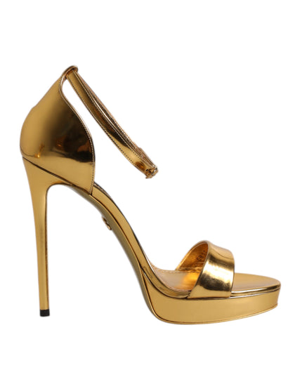 Dolce & Gabbana Gold Leather Platform Keira Sandals Shoes