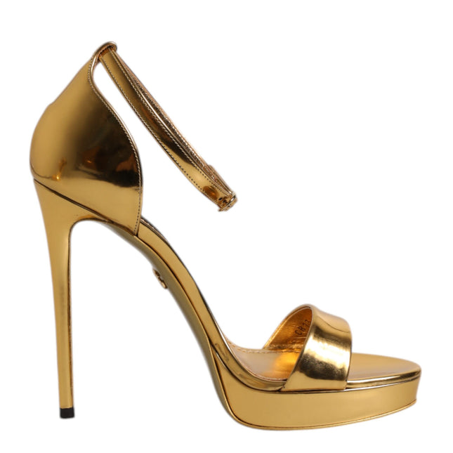 Dolce & Gabbana Gold Leather Platform Keira Sandals Shoes