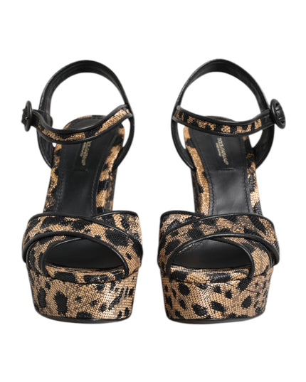 Dolce & Gabbana Brown Leopard Wedges Ankle Strap Sandals Shoes