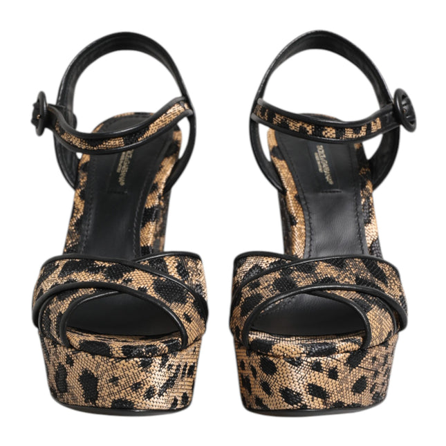 Dolce & Gabbana Brown Leopard Wedges Ankle Strap Sandals Shoes