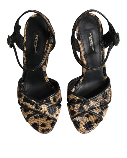 Dolce & Gabbana Brown Leopard Wedges Ankle Strap Sandals Shoes