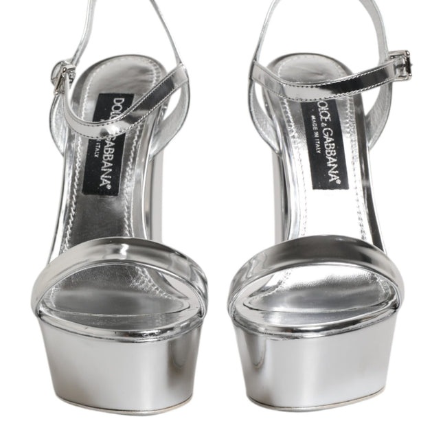 Dolce & Gabbana Silver Leather Platform Keira Sandals Shoes