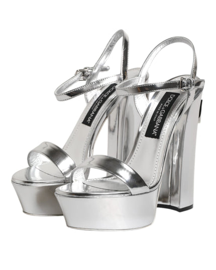 Dolce & Gabbana Silver Leather Platform Keira Sandals Shoes