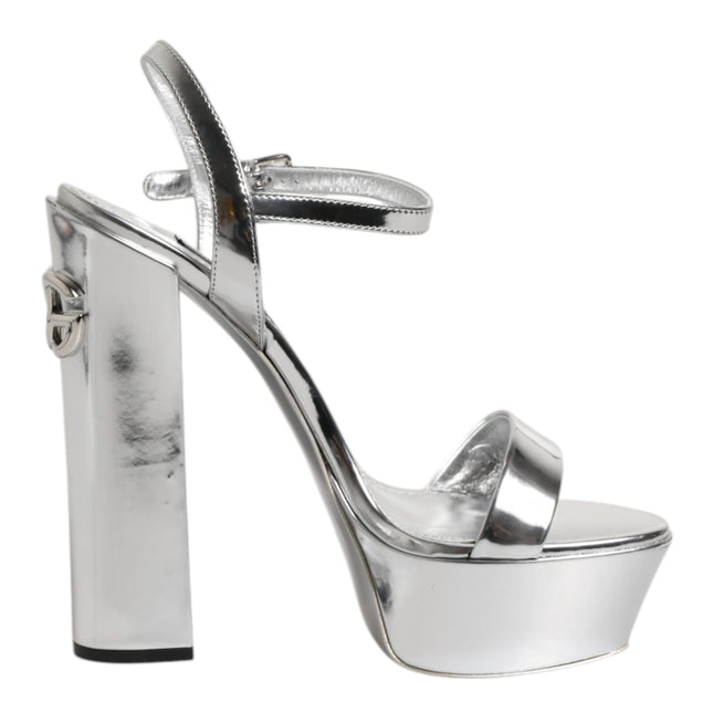 Dolce & Gabbana Silver Leather Platform Keira Sandals Shoes