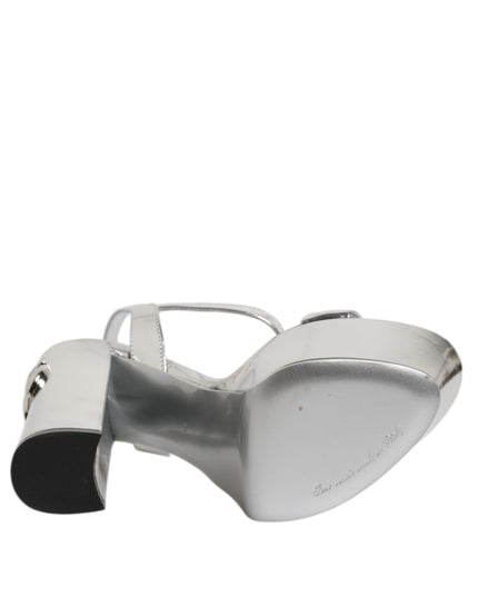 Dolce & Gabbana Silver Leather Platform Keira Sandals Shoes