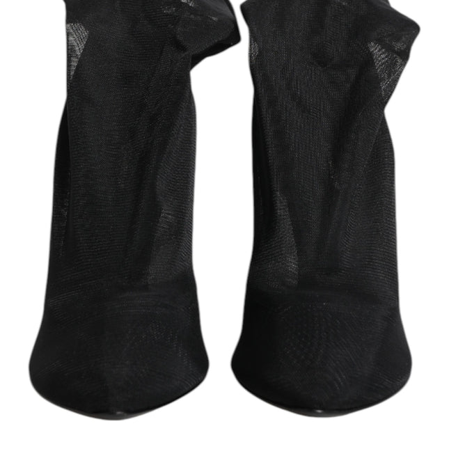 Dolce & Gabbana Black Silk Stretch Mesh Sock Boots Shoes