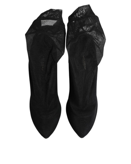 Dolce & Gabbana Black Silk Stretch Mesh Sock Boots Shoes